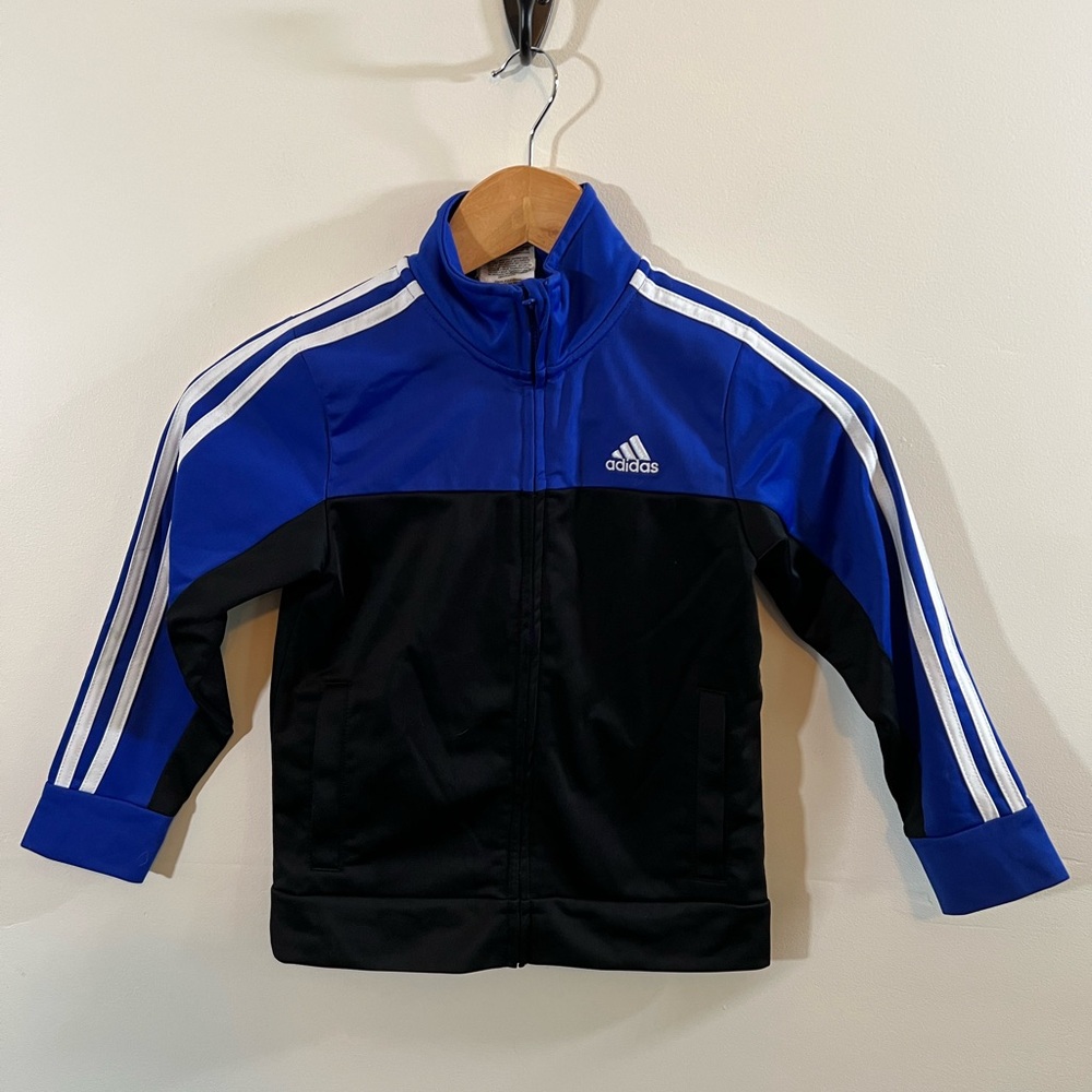 Adidas Kids 3 Stripe Track Jacket Blue Black Full Zip Boys Size 5